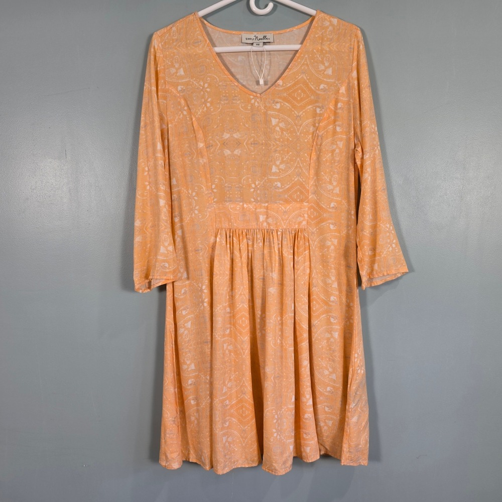 Simply Noelle Orange Paisley V-Neck Banded Waist Dress S/M 8-10 NWOT